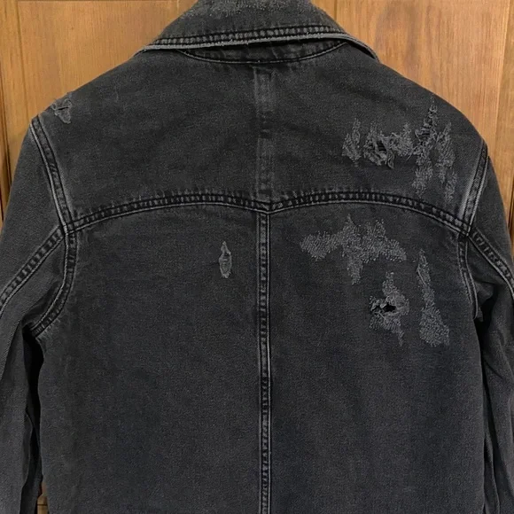 Free People Black Distressed Denim Shirt Jacket Moonchild XL - Picture 5 of 6